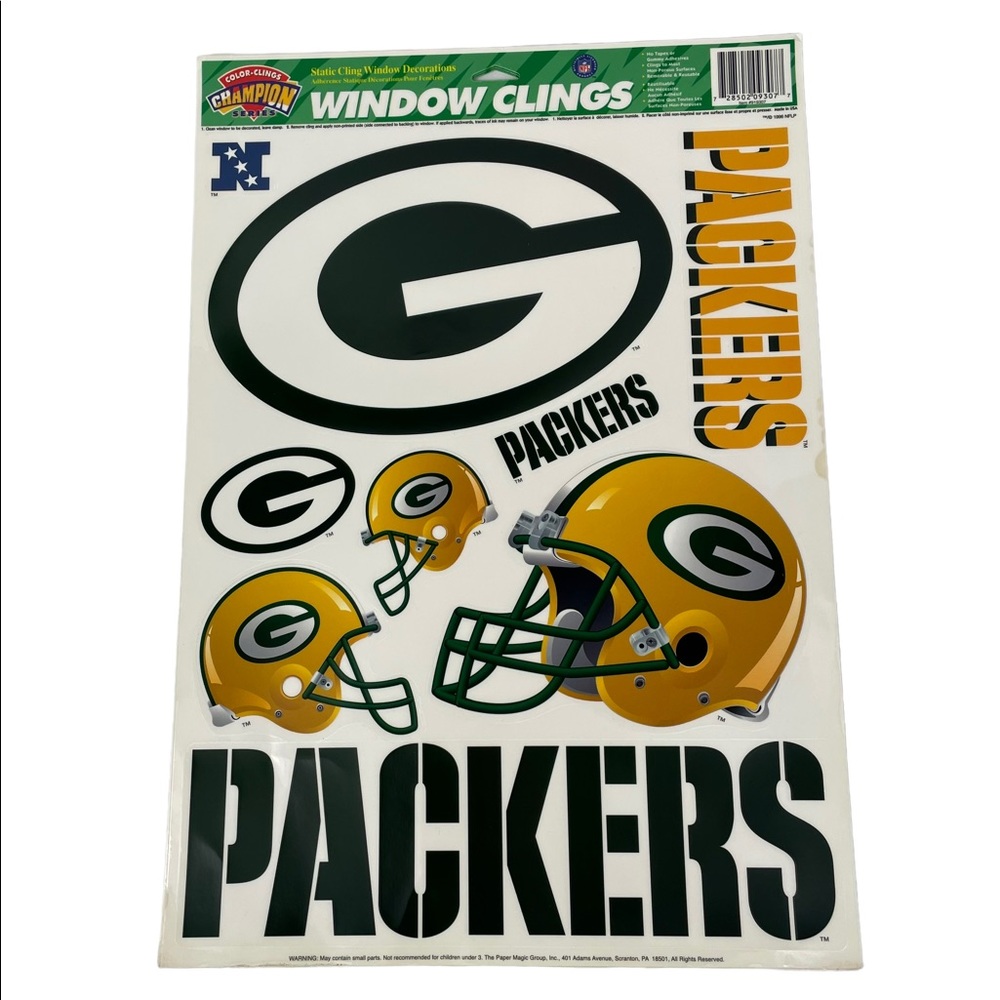 Vintage Green Bay Packers 1990s Reusable Removable Car Home Window Cling Set NFL